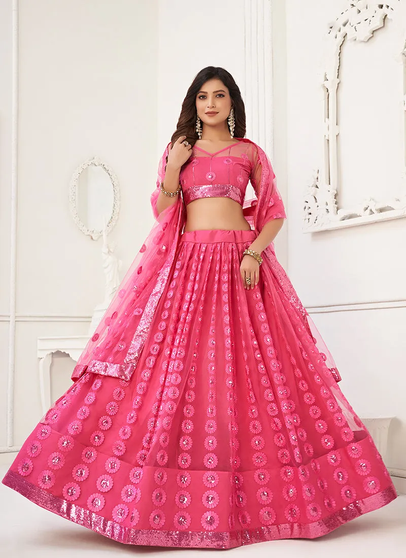 Pink Sequence Embroidery Wedding Lehenga Choli