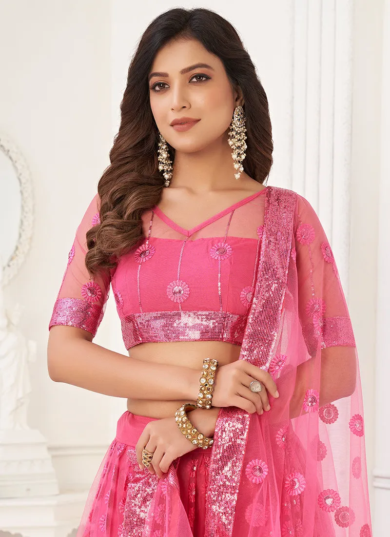 Pink Sequence Embroidery Wedding Lehenga Choli