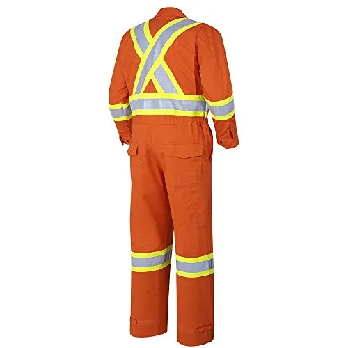 Pioneer CSA UL ARC 2 Lightweight Flame Resistant Work Coverall, Hi Vis Premium Cotton Nylon, Action Back, Tall Fit, Orange, 46, V254035T-46