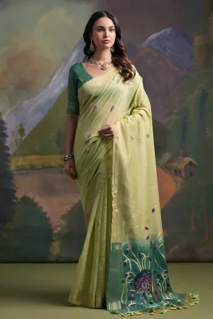 Pista Peacock Thread Work Saree
