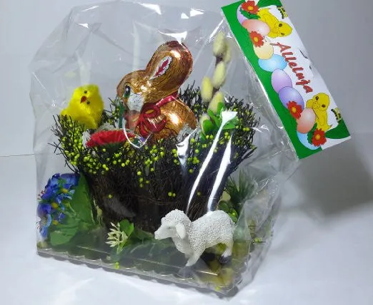 Polish Decorative Gift Basket with Chocolate Easter Bunny and Egg