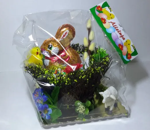 Polish Decorative Gift Basket with Chocolate Easter Bunny and Egg