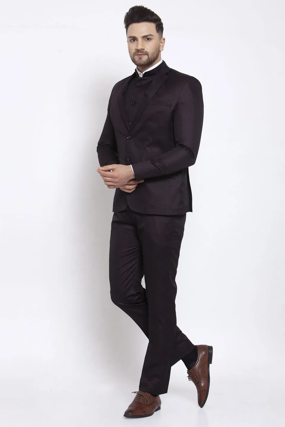 Poly Blend Coffee Three Piece Suit