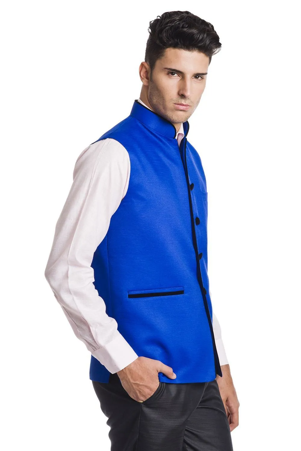 Polyester Cotton Blue Modi Nehru Jacket