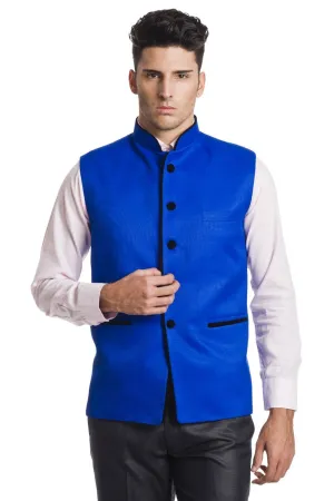 Polyester Cotton Blue Modi Nehru Jacket