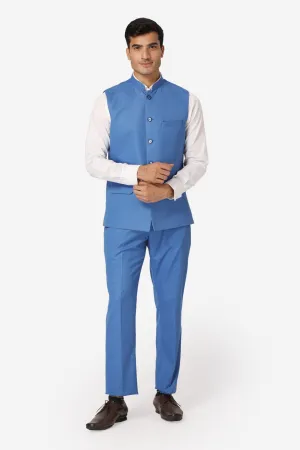 Polyester Cotton Blue Vest and Trouser Set