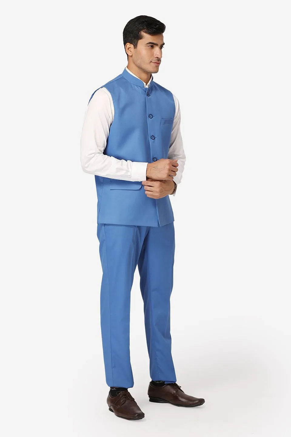 Polyester Cotton Blue Vest and Trouser Set