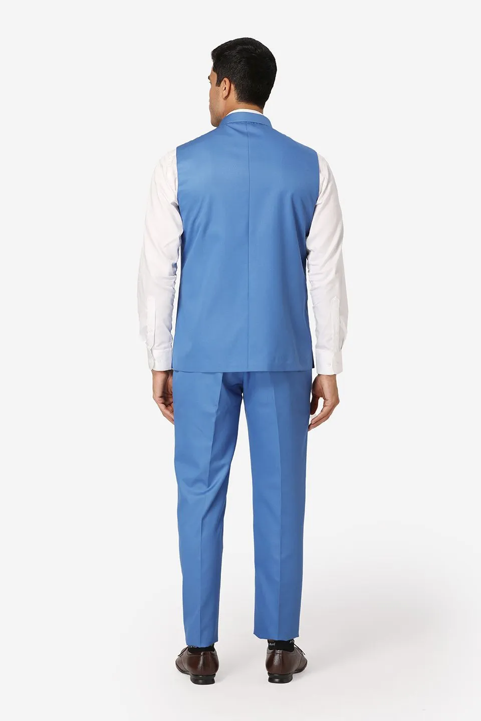Polyester Cotton Blue Vest and Trouser Set