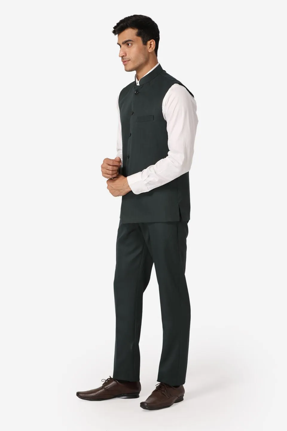 Polyester Cotton Green Vest and Trouser Set