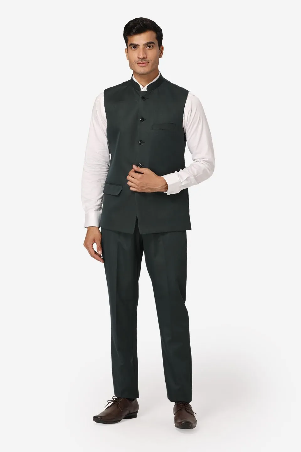 Polyester Cotton Green Vest and Trouser Set