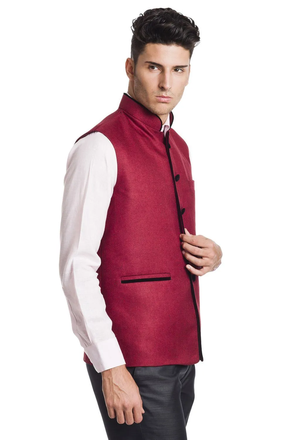 Polyester Cotton Red Modi Nehru Jacket