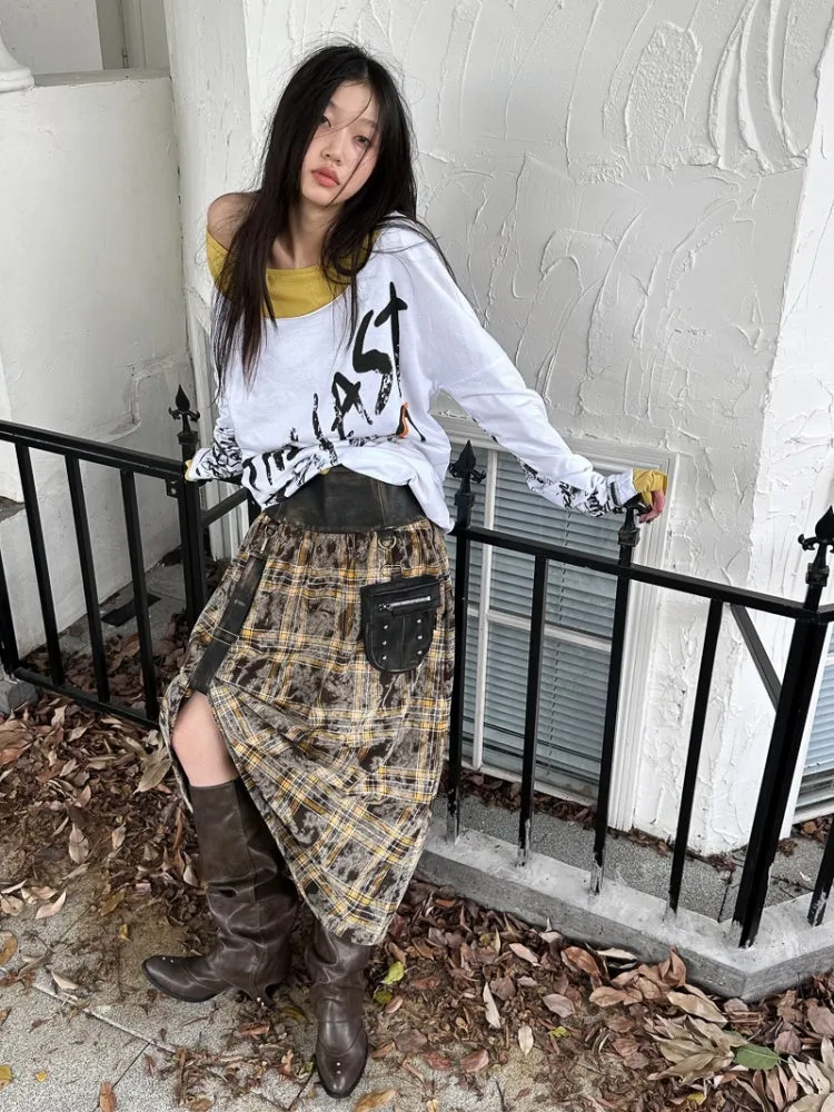 Punk Street Style Detachable Pocket Splicing Plaid High Waist Skirt【s0000004166】