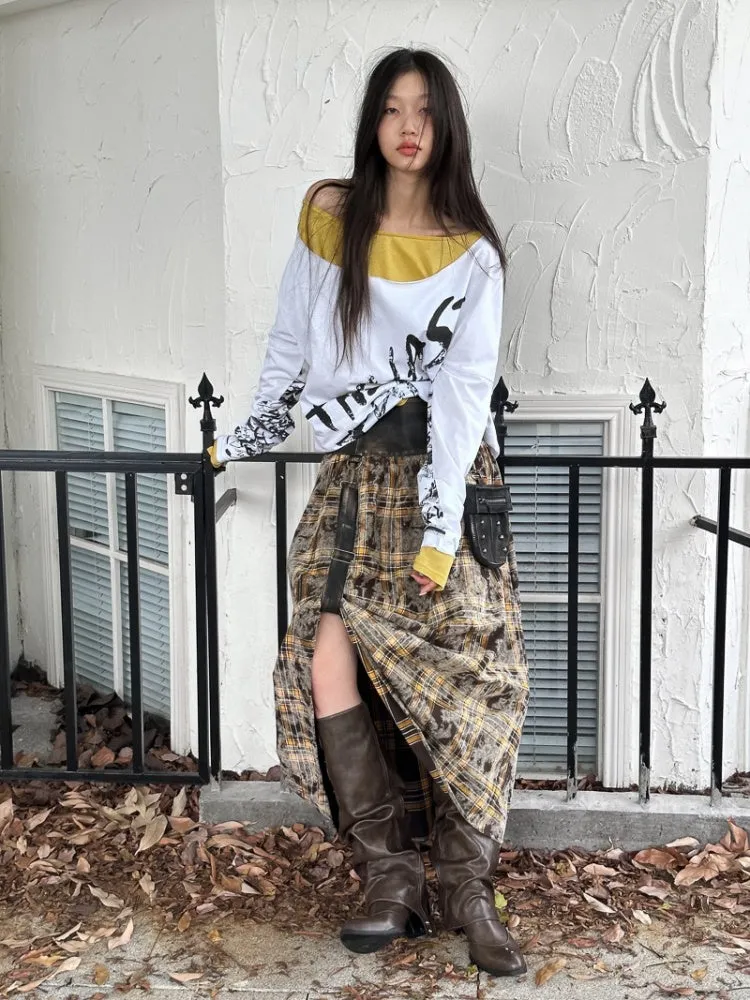 Punk Street Style Detachable Pocket Splicing Plaid High Waist Skirt【s0000004166】