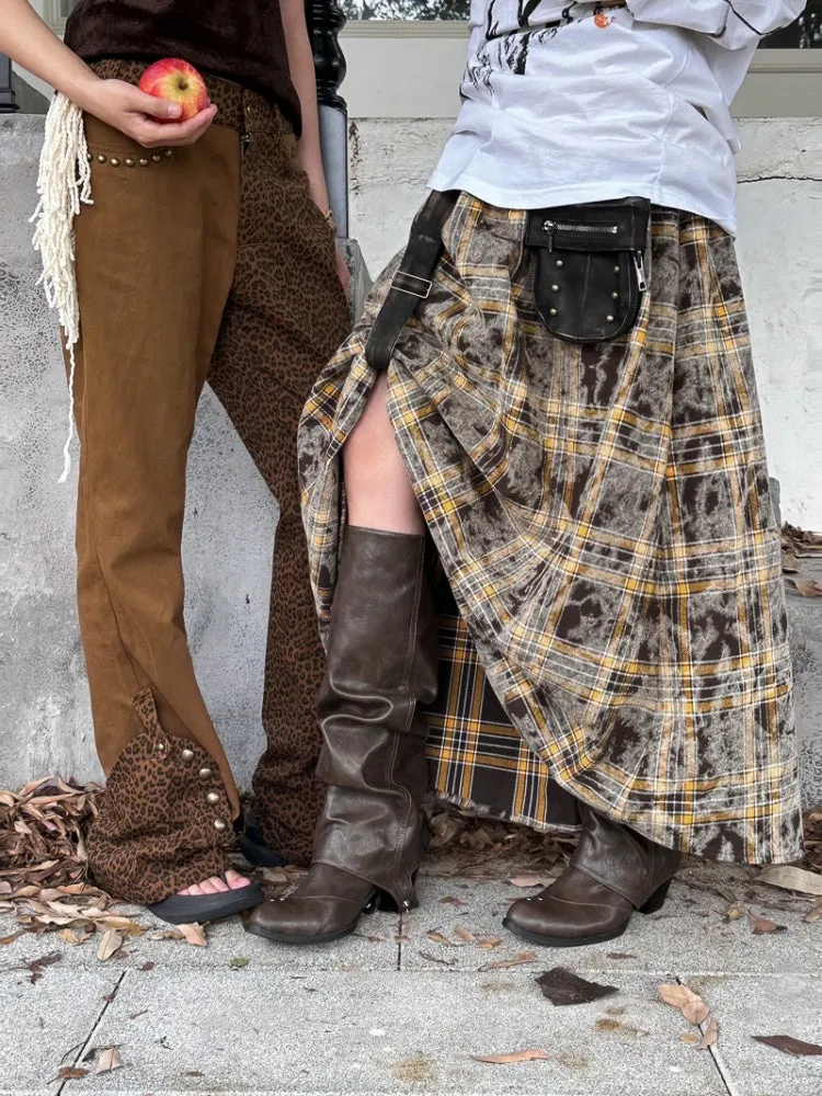 Punk Street Style Detachable Pocket Splicing Plaid High Waist Skirt【s0000004166】