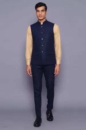 Pure Linen Blue Vest and Trouser Set