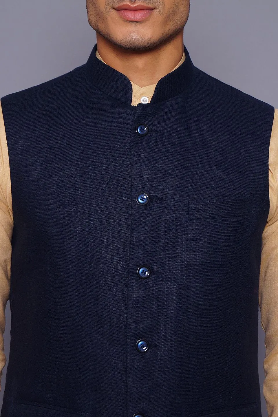 Pure Linen Blue Vest and Trouser Set