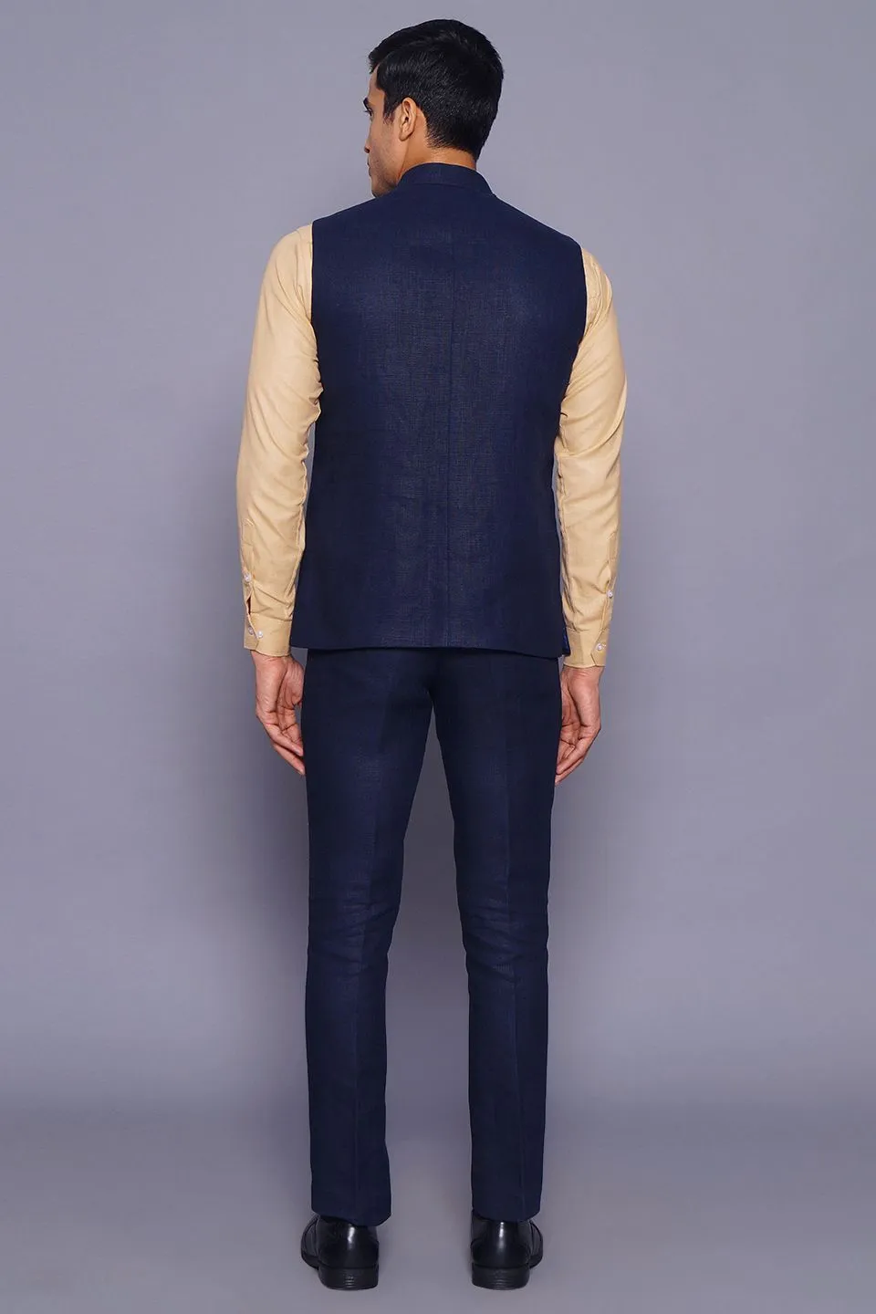Pure Linen Blue Vest and Trouser Set
