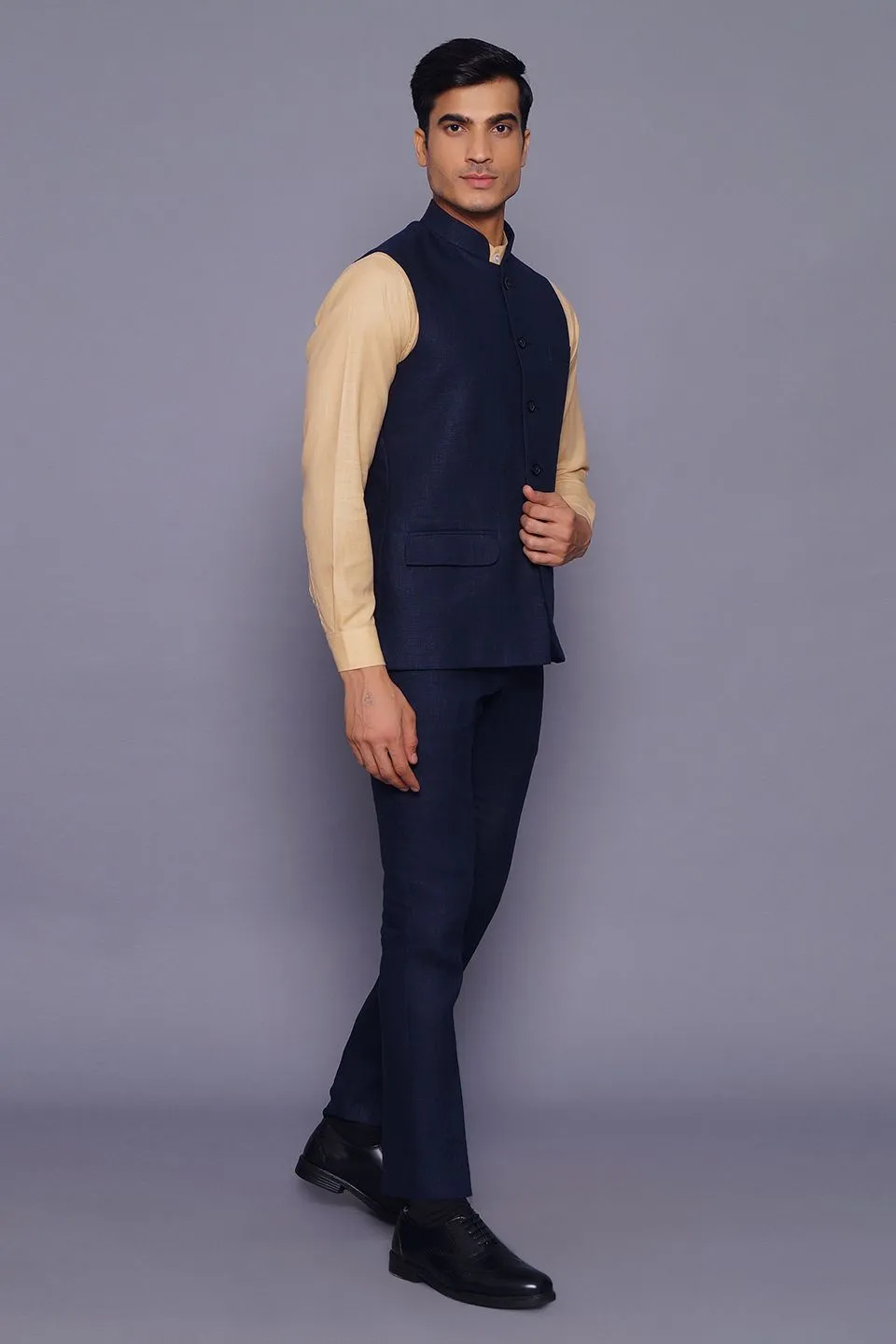 Pure Linen Blue Vest and Trouser Set
