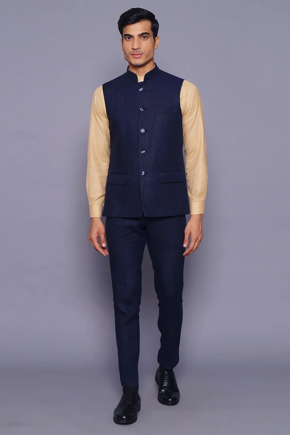 Pure Linen Blue Vest and Trouser Set
