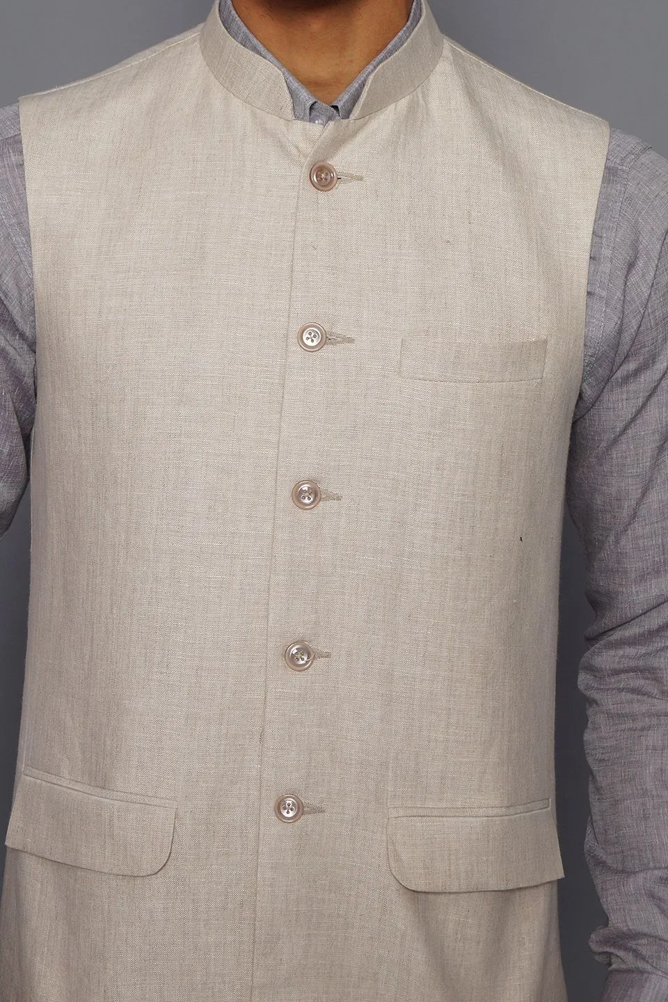 Pure Linen Cream Modi Nehru Jacket