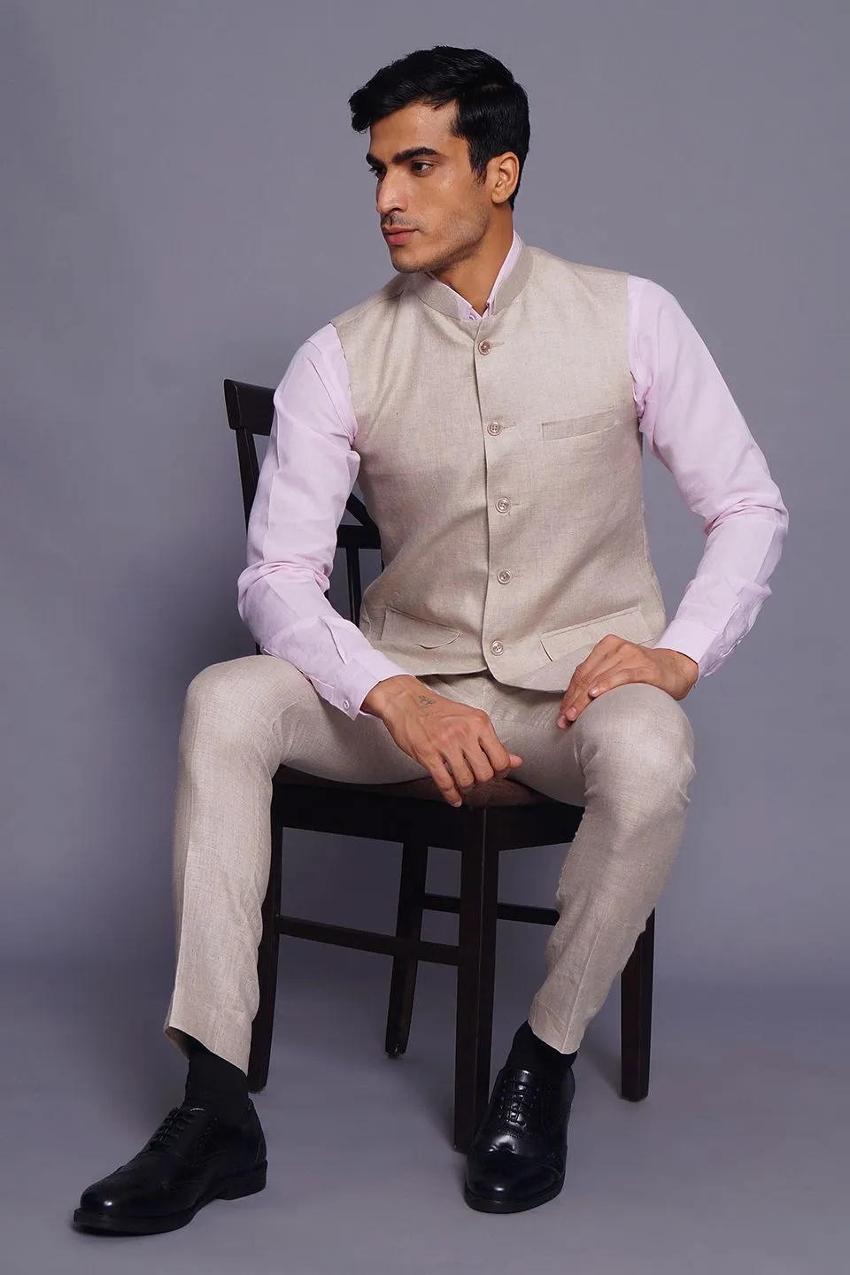 Pure Linen Cream Vest and Trouser Set