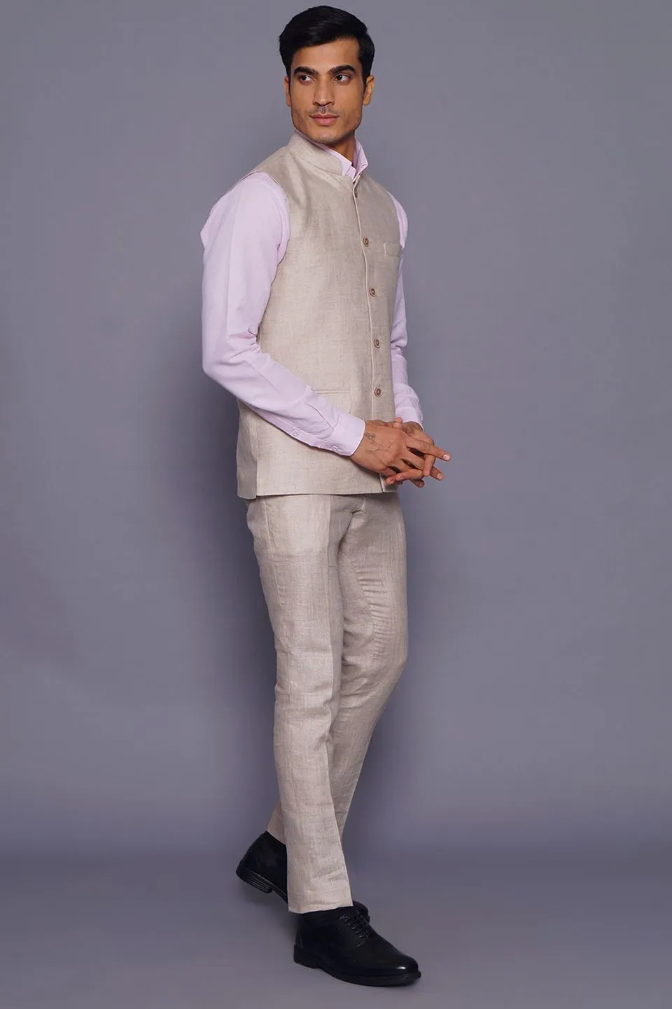 Pure Linen Cream Vest and Trouser Set