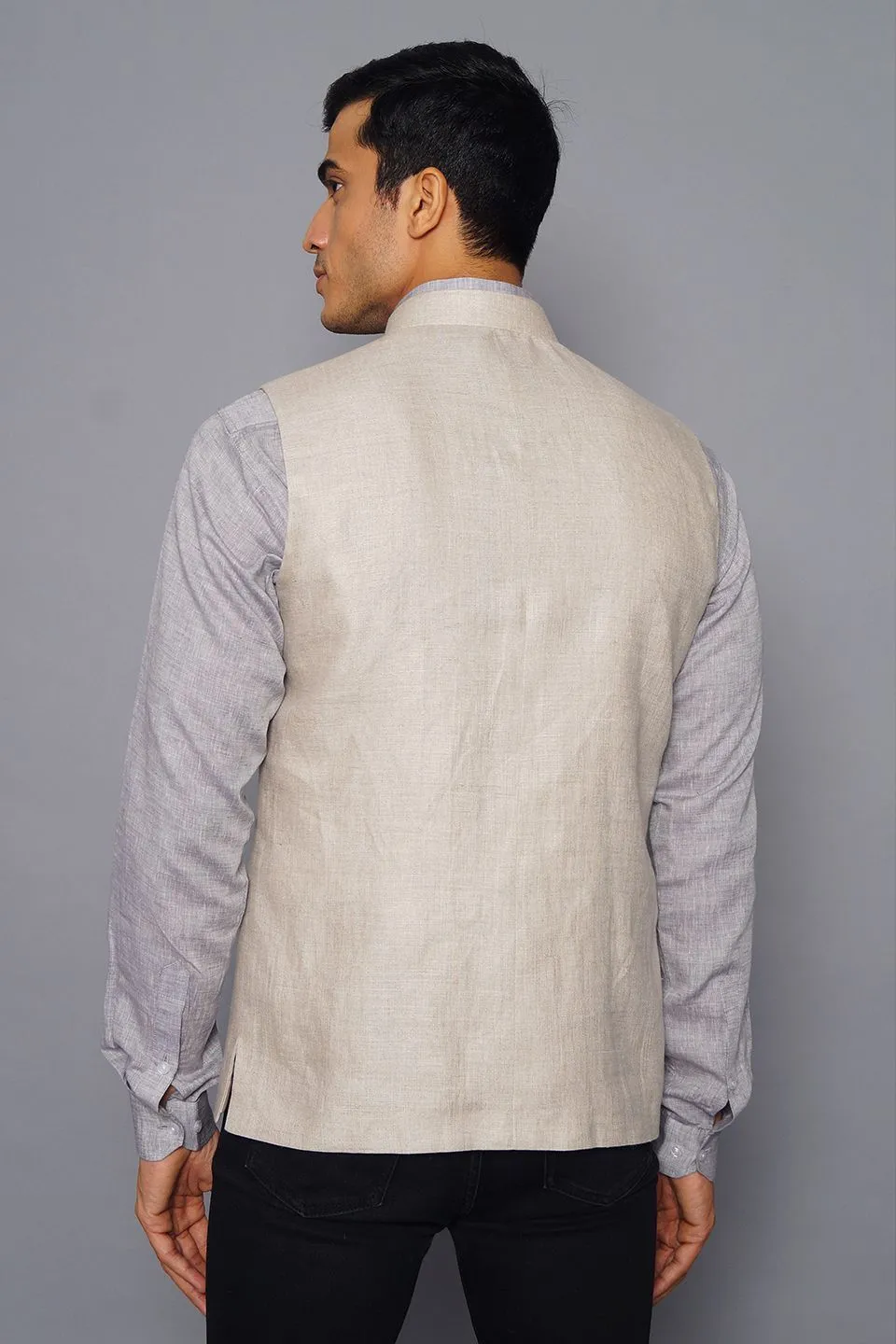 Pure Linen Natural Modi Nehru Jacket