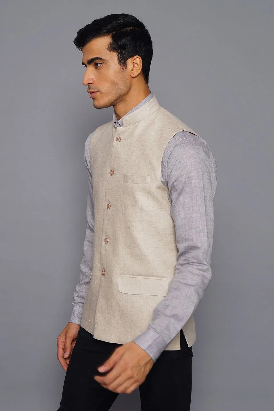 Pure Linen Natural Modi Nehru Jacket