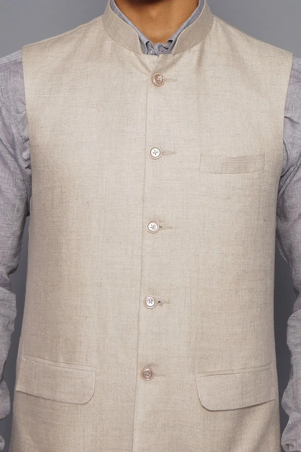 Pure Linen Natural Modi Nehru Jacket