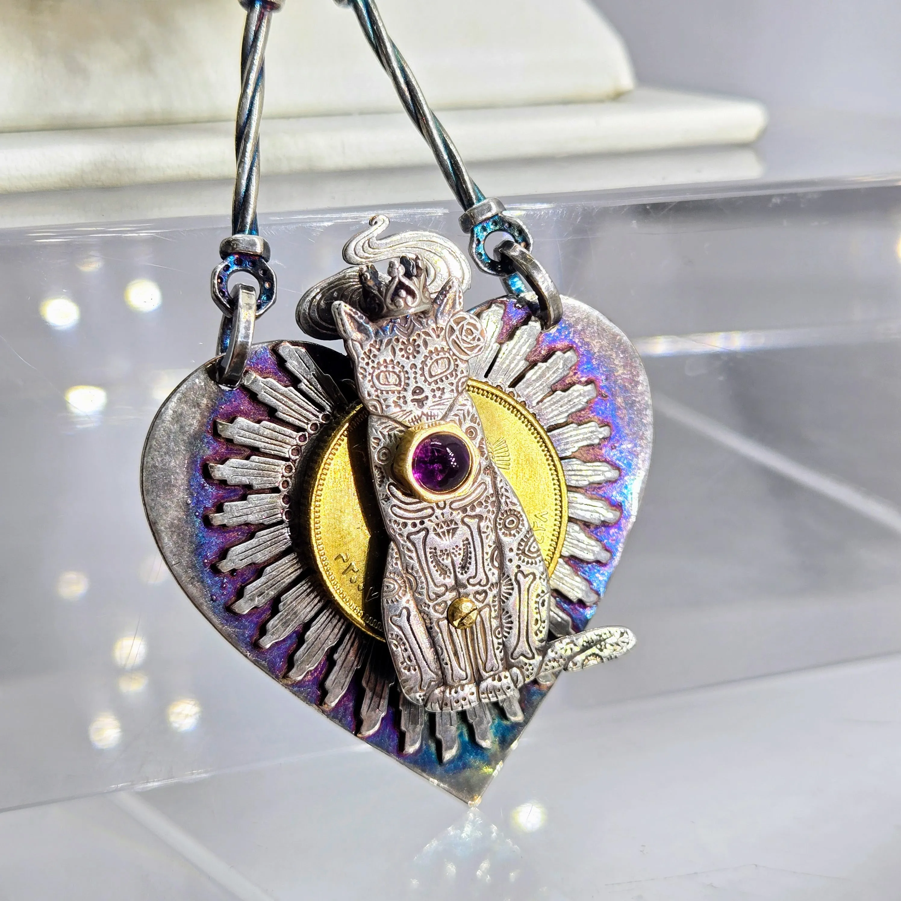 "Dia Del Gatito" Convertible Necklace - Anti-tarnish Mixed Metals & Upcycled Components