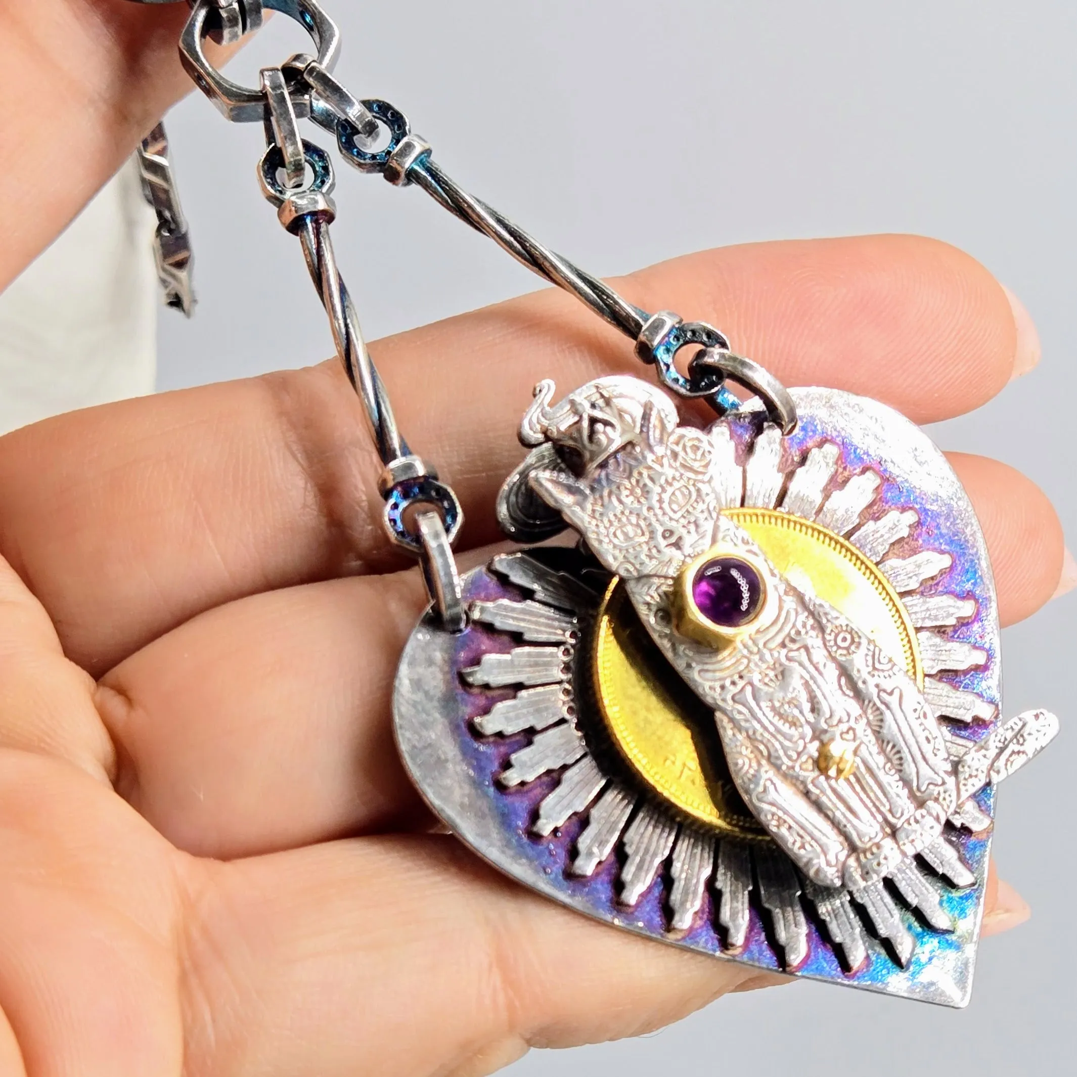 "Dia Del Gatito" Convertible Necklace - Anti-tarnish Mixed Metals & Upcycled Components
