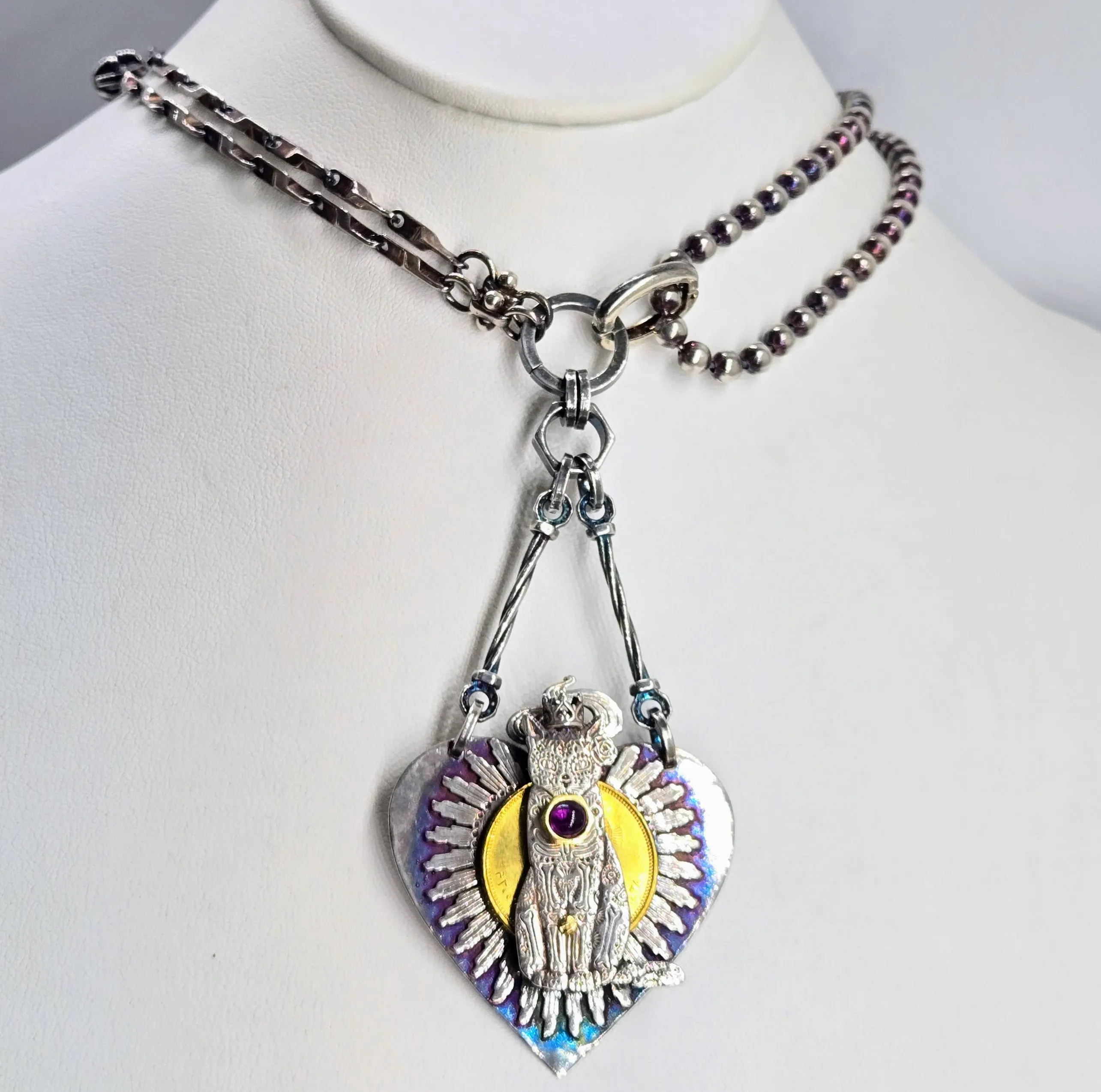 "Dia Del Gatito" Convertible Necklace - Anti-tarnish Mixed Metals & Upcycled Components