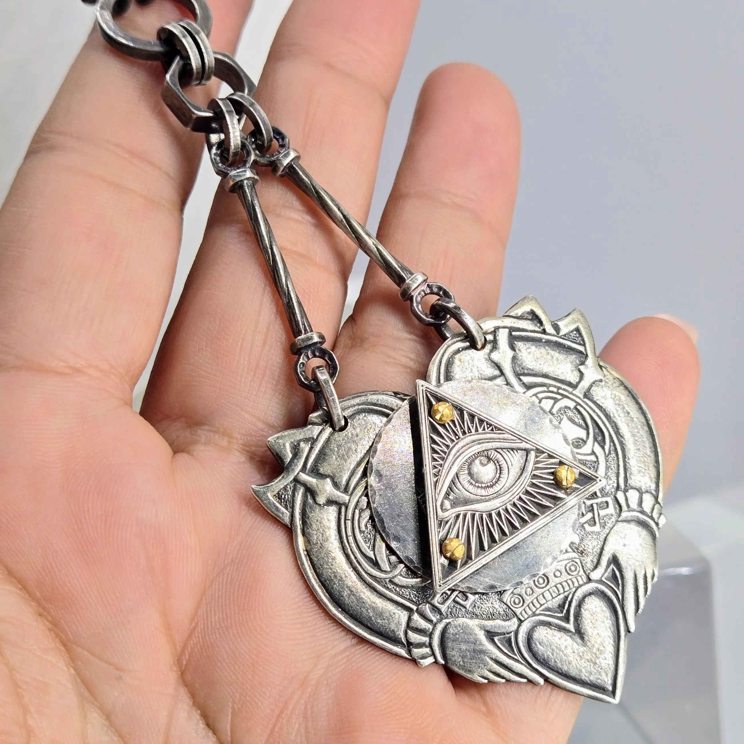 "Eye <3 YOU!" Convertible Necklace - Anti-tarnish Mixed Metals & Upcycled Components