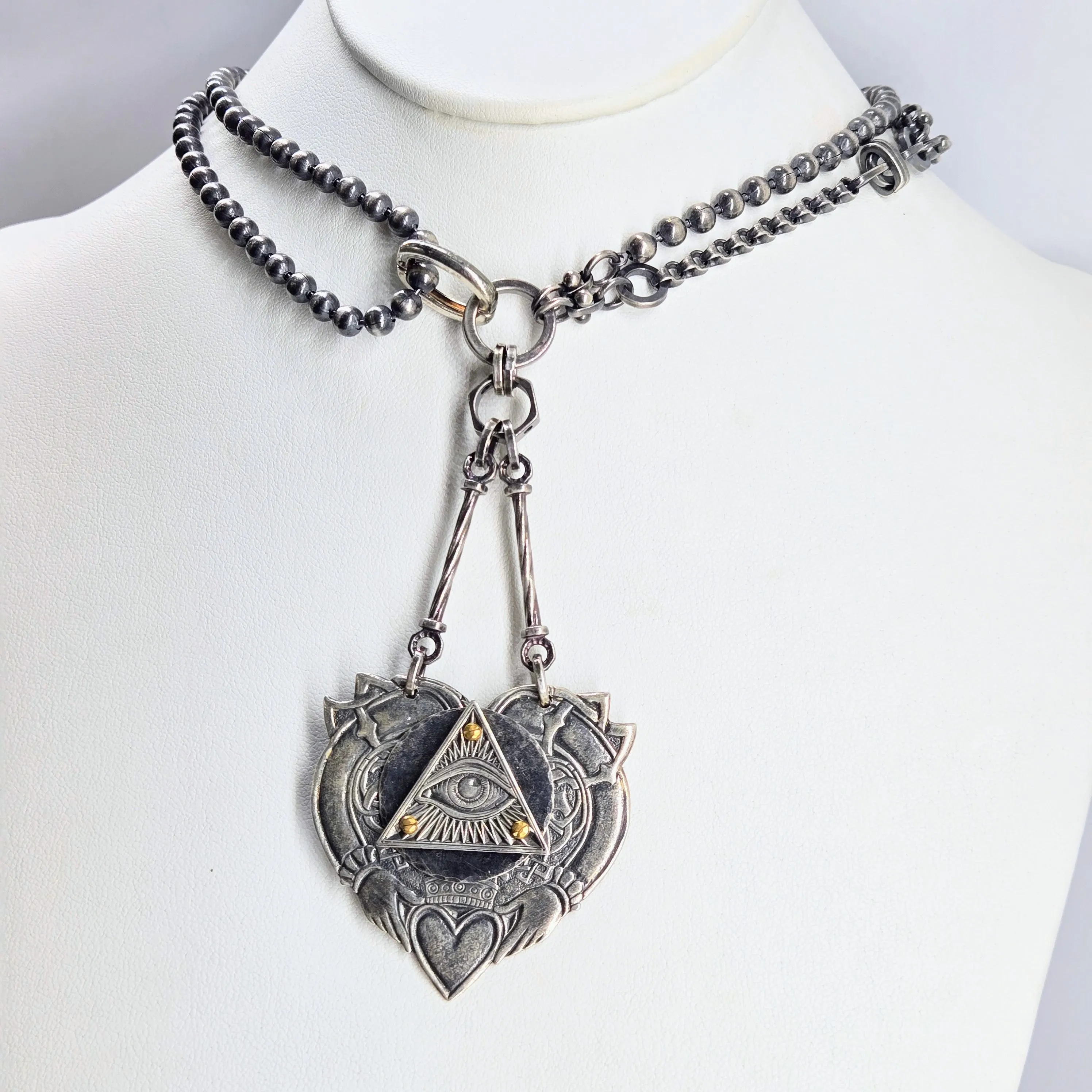 "Eye <3 YOU!" Convertible Necklace - Anti-tarnish Mixed Metals & Upcycled Components