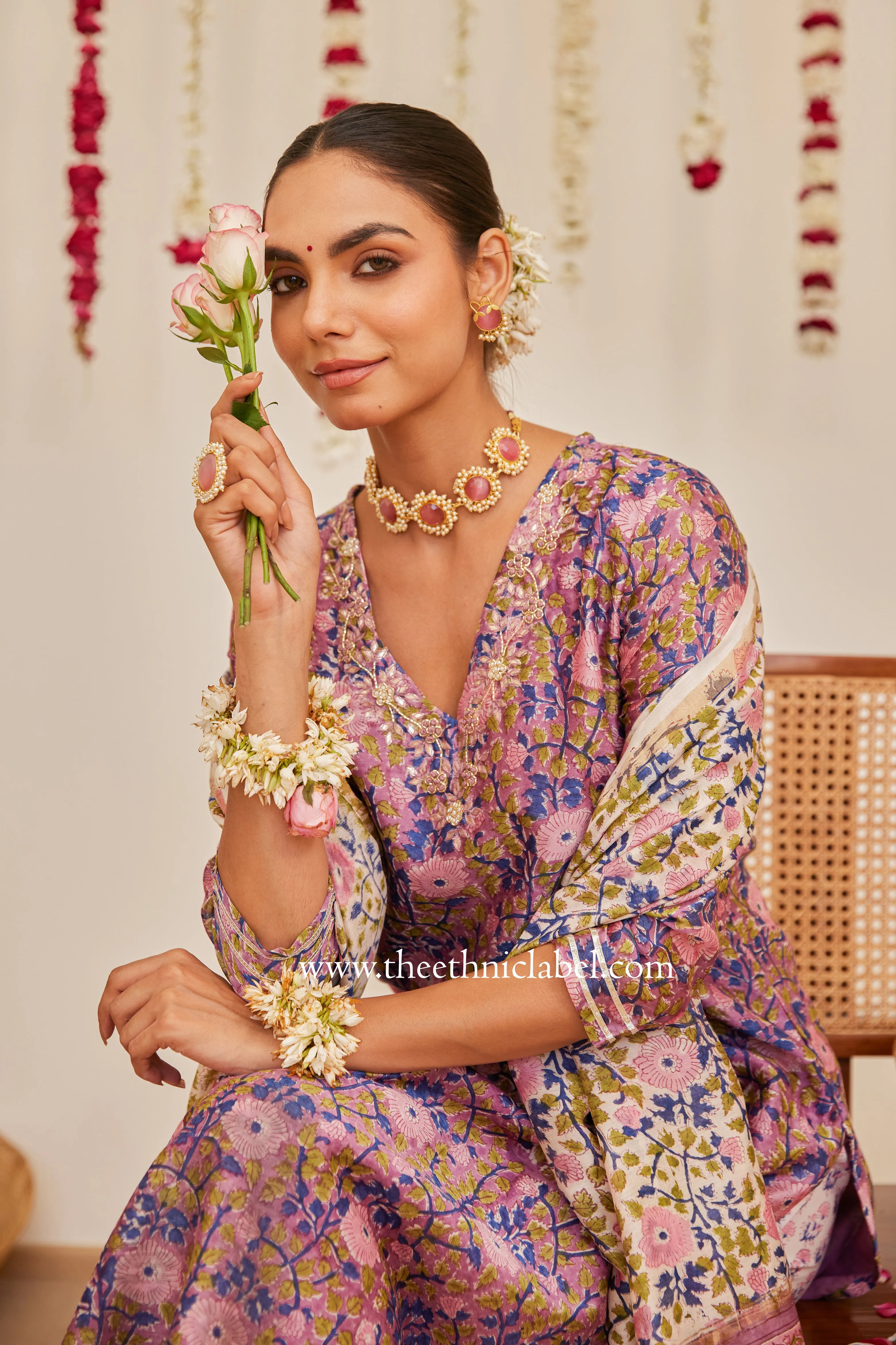 "Pari" Purple Hand work Chanderi Suit Set(3pc)