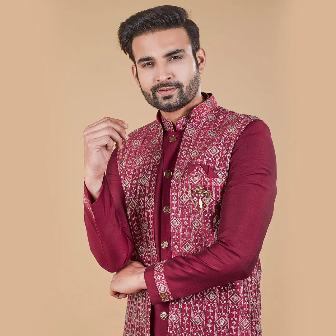 Radiance Red Indo-Western Ensemble with Designer Long Jacket