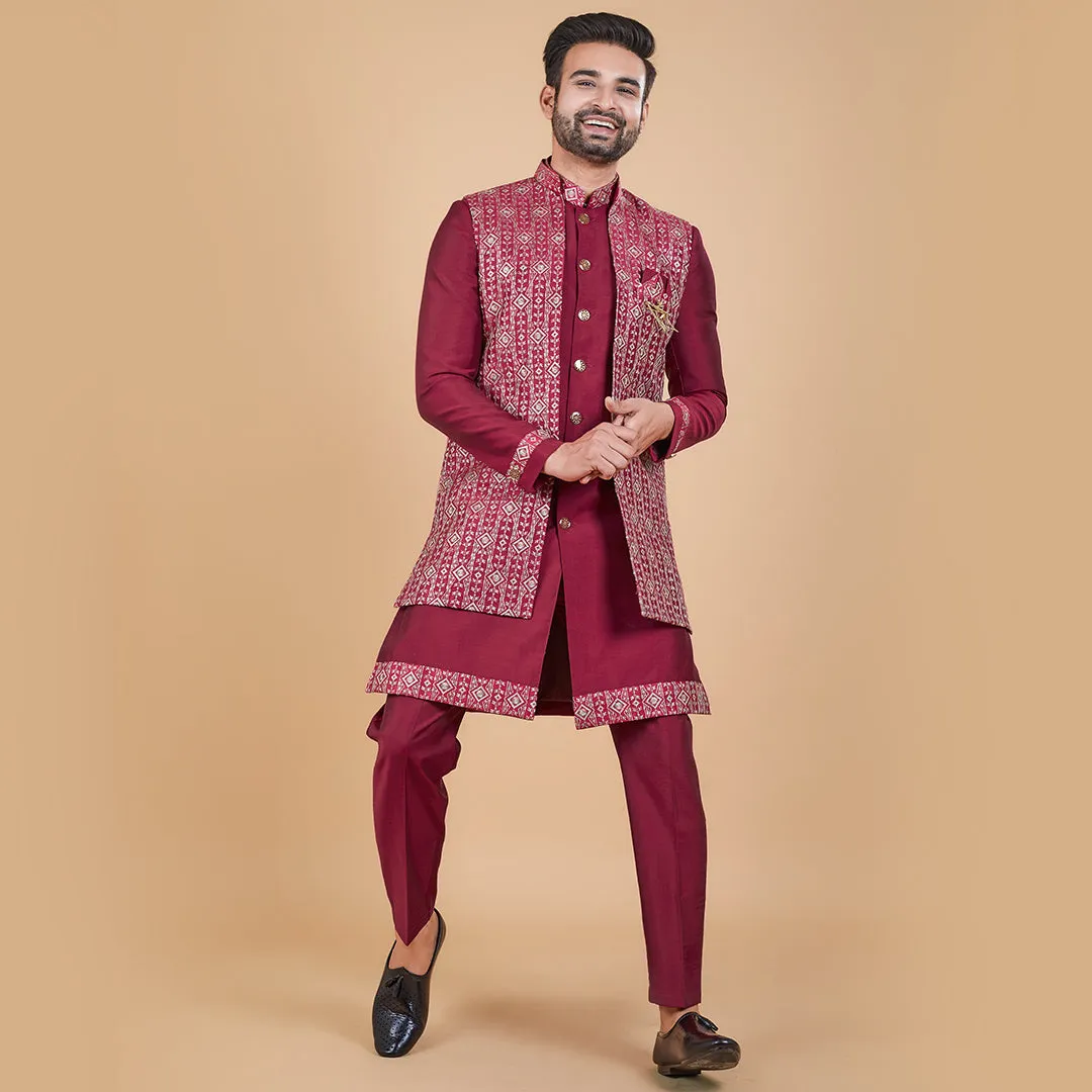 Radiance Red Indo-Western Ensemble with Designer Long Jacket
