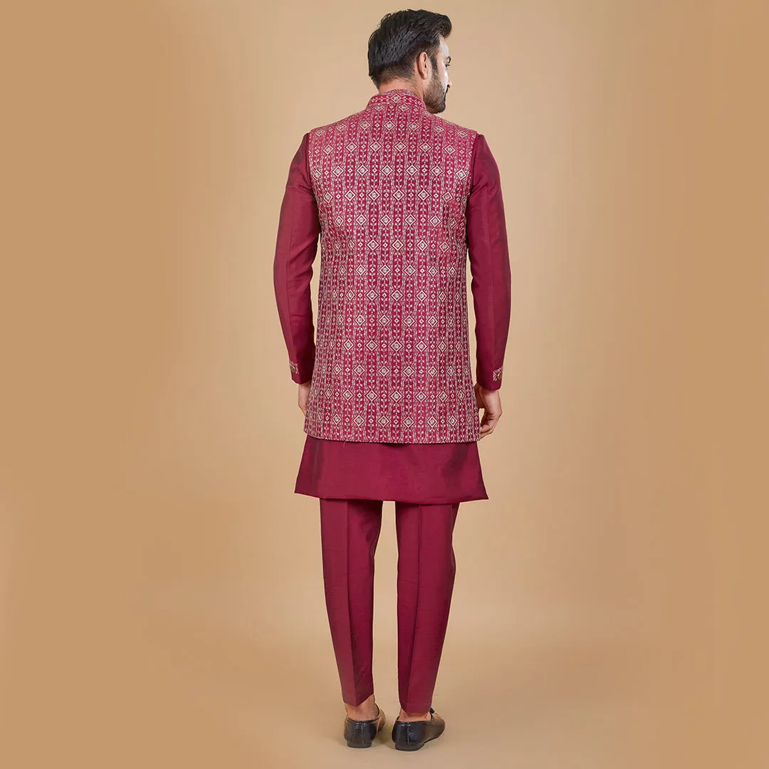 Radiance Red Indo-Western Ensemble with Designer Long Jacket