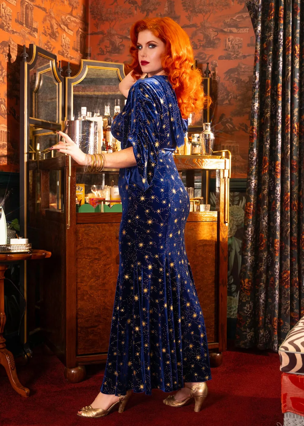 Rebel Love Bewitched Starry Skies Velvet Maxi Evening Dress Blue