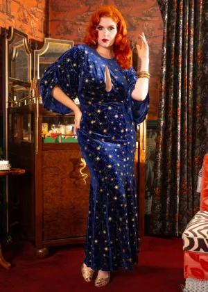 Rebel Love Bewitched Starry Skies Velvet Maxi Evening Dress Blue