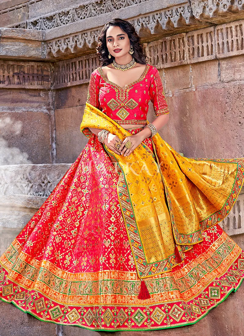 Red And Yellow Multi Embroidery Wedding Lehenga Choli