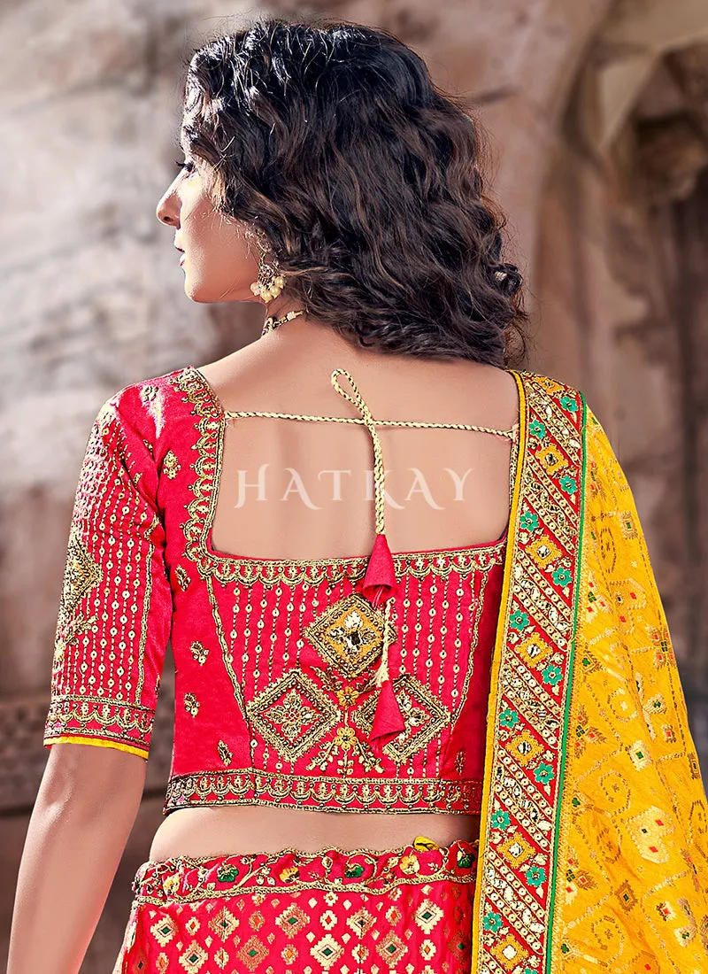 Red And Yellow Multi Embroidery Wedding Lehenga Choli
