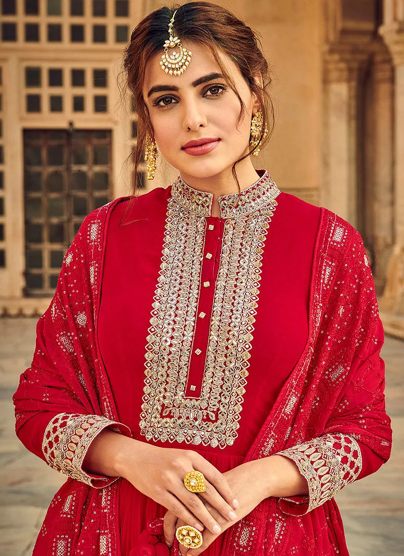 Red Embroidered Indian Bridal Anarkali Suit