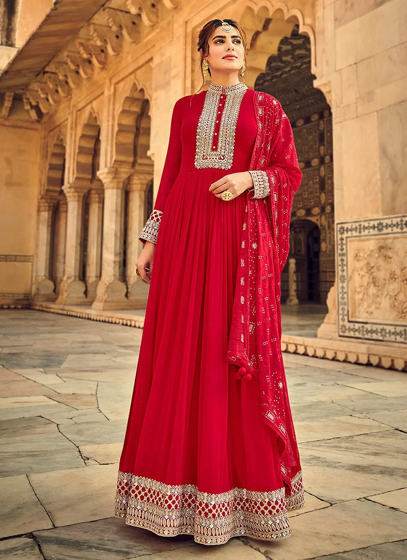 Red Embroidered Indian Bridal Anarkali Suit