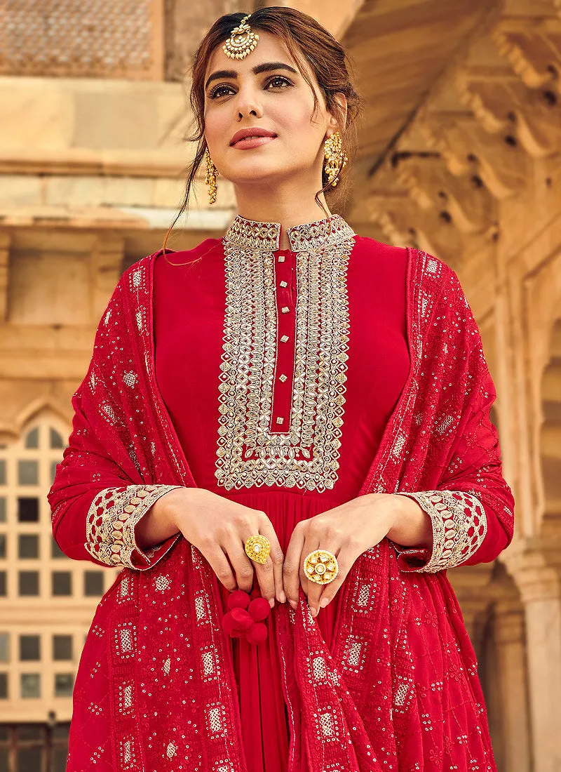 Red Embroidered Indian Bridal Anarkali Suit