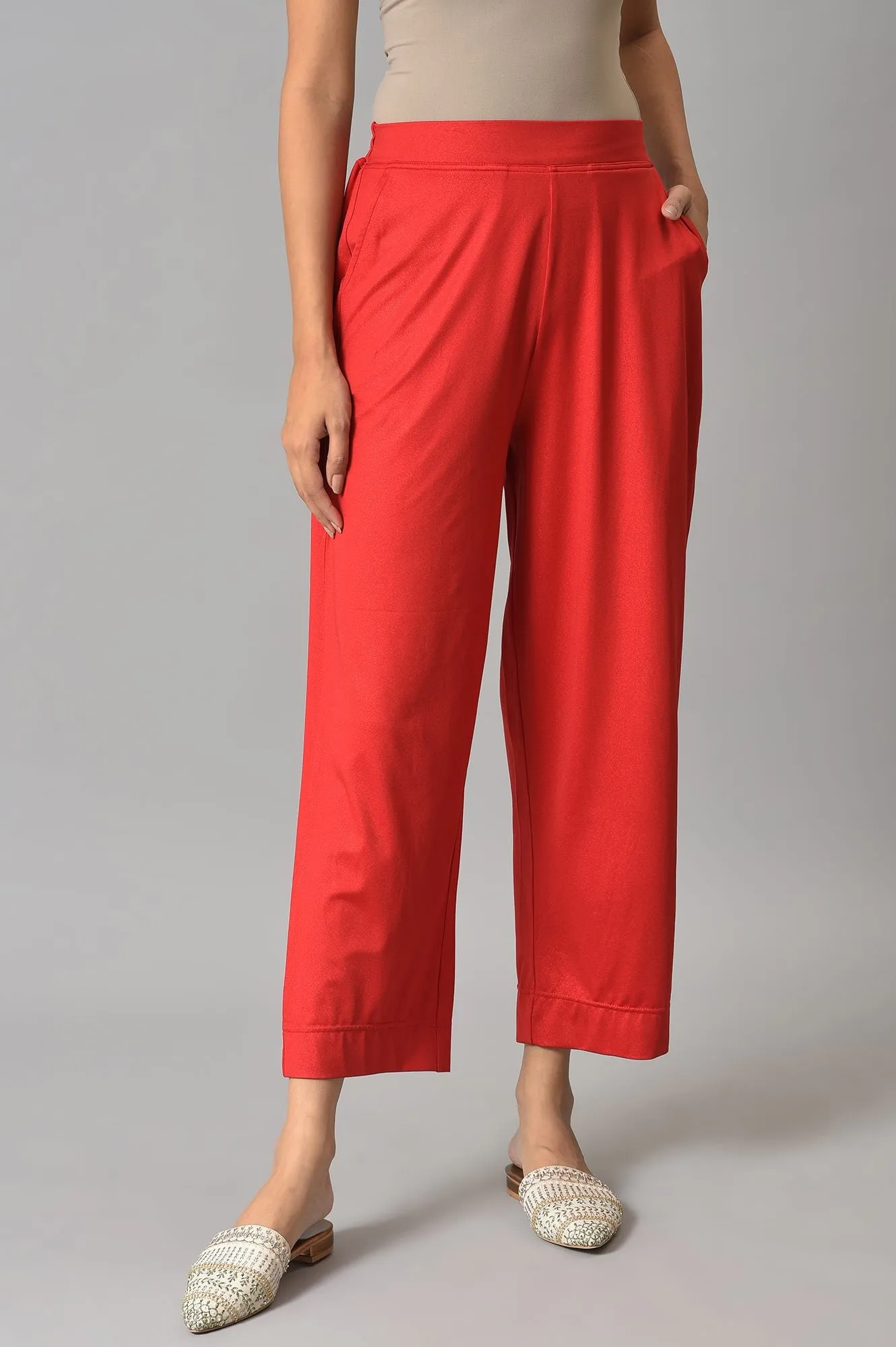 Red Knitted Narrow Palazzo