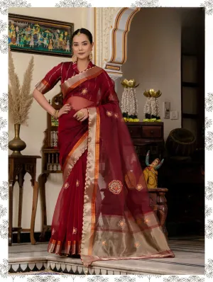 Red Kota Linen Saree