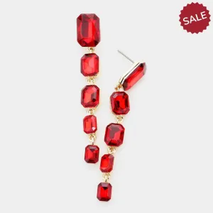 Red Rectangle Crystal Link Evening Earrings