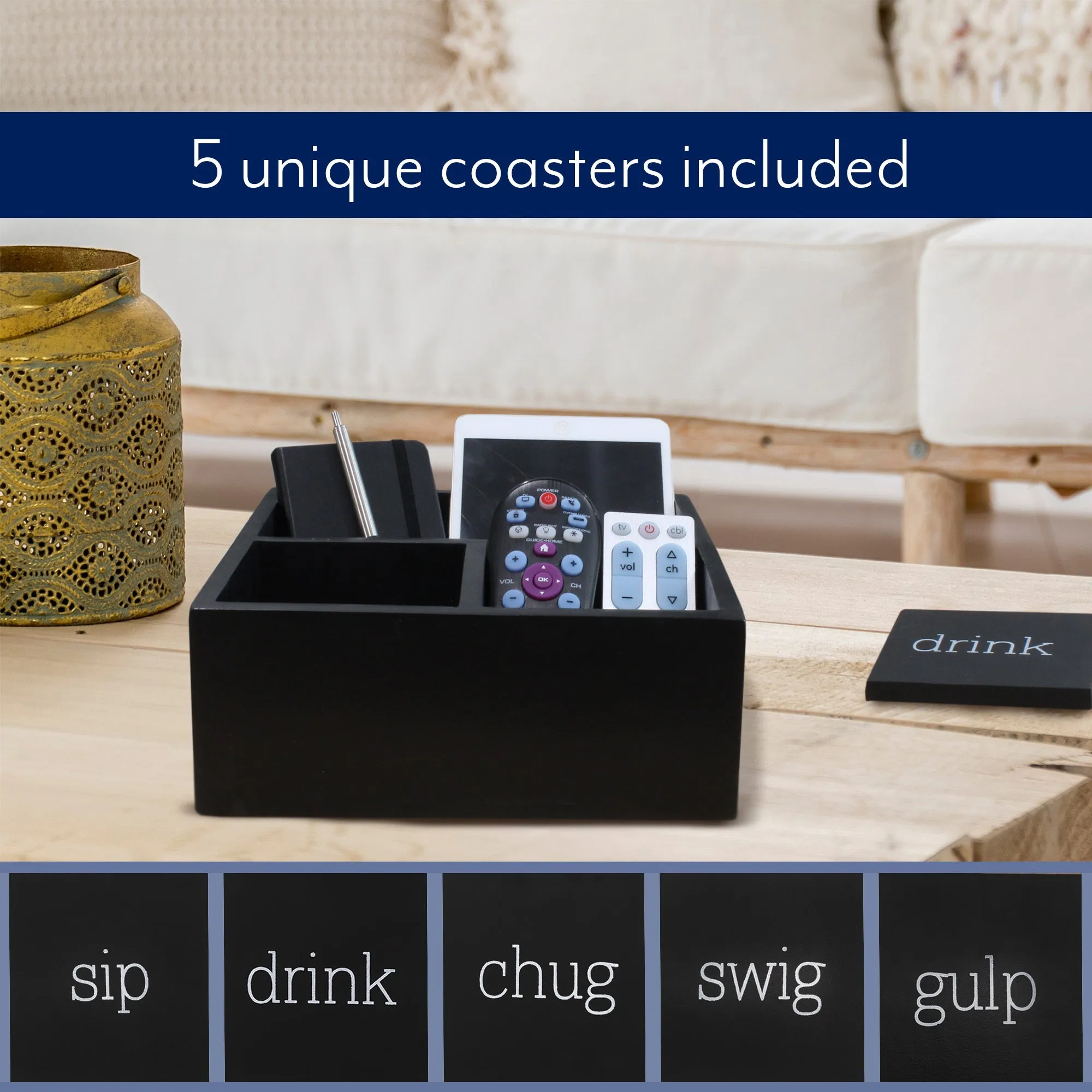 Remote Control Caddy w/ Coasters (6-Piece Set)
