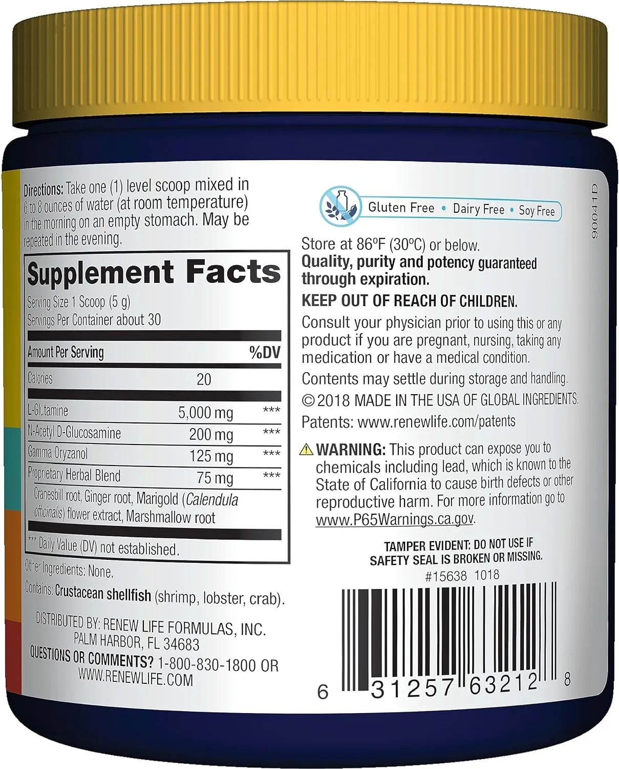 Renew Life IntestiNew Intestinal Lining Support Formula, Powder Supplement Supports Digestive Health, L-Glutamine, Dairy, Soy and gluten-free, 5.7 oz.